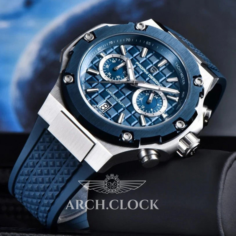 Годинник Pagani Design PD-YS032 Silver-Blue-Blue Rubber, фото 3