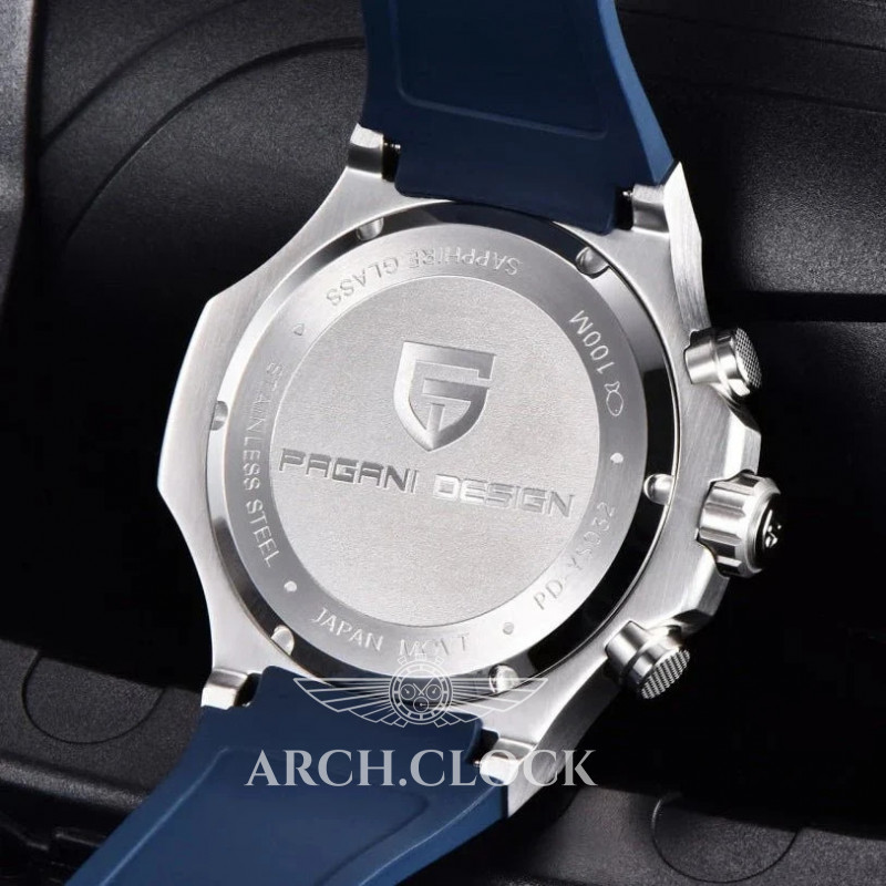 Годинник Pagani Design PD-YS032 Silver-Blue-Blue Rubber, фото 5
