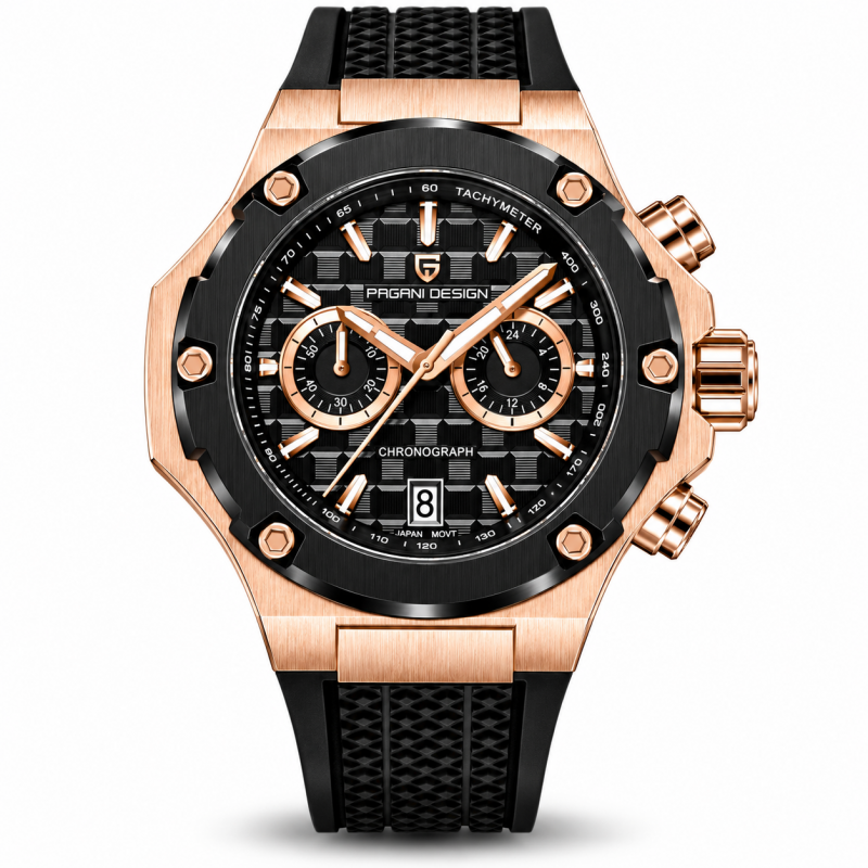 Годинник Pagani Design PD-YS032 Rose Gold-Black-Black Rubber, фото 1