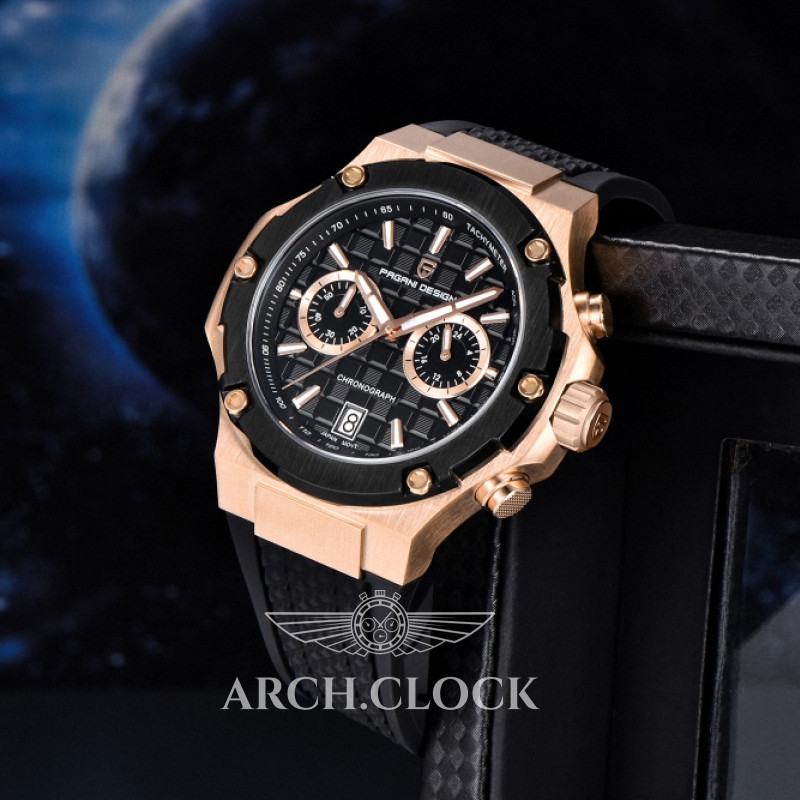 Годинник Pagani Design PD-YS032 Rose Gold-Black-Black Rubber, фото 2