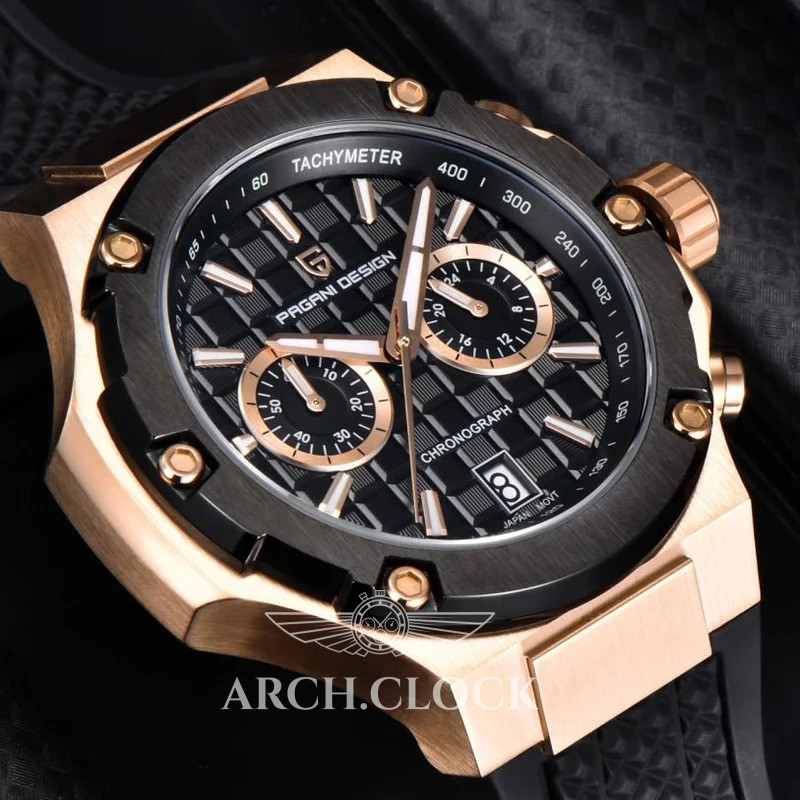 Годинник Pagani Design PD-YS032 Rose Gold-Black-Black Rubber, фото 4