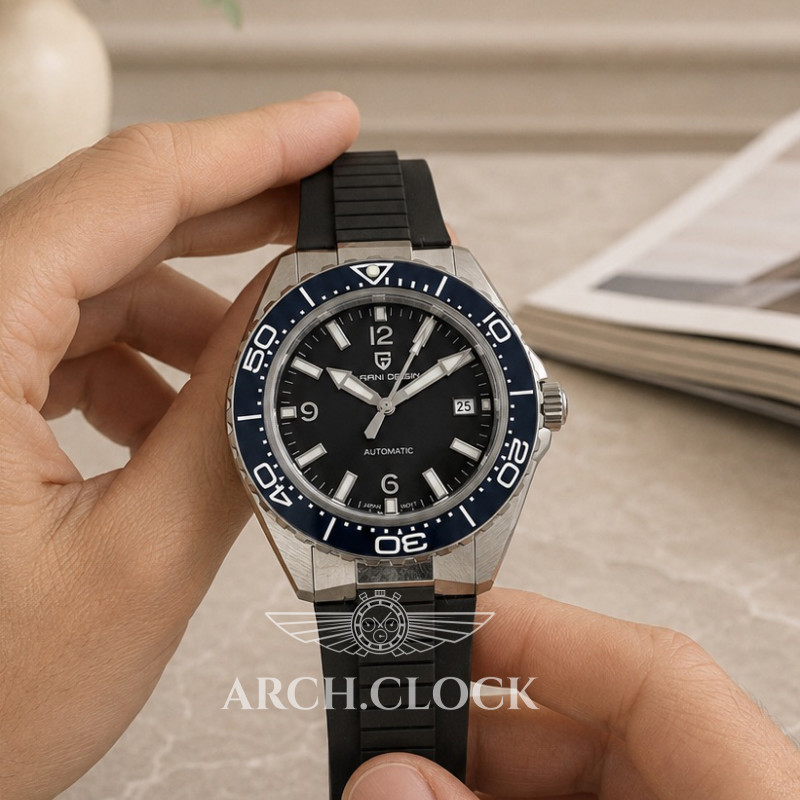 Годинник Pagani Design PD-YS034 Silver-Blue-Black Rubber, фото 6