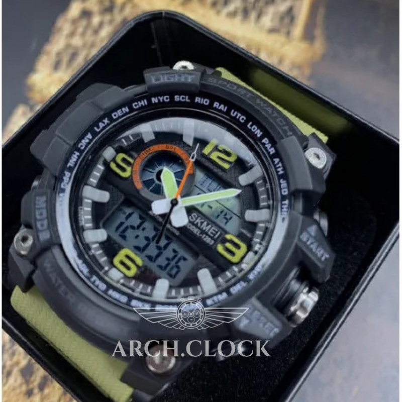 Годинник Skmei 1283 Black-Khaki Wristband, фото 3