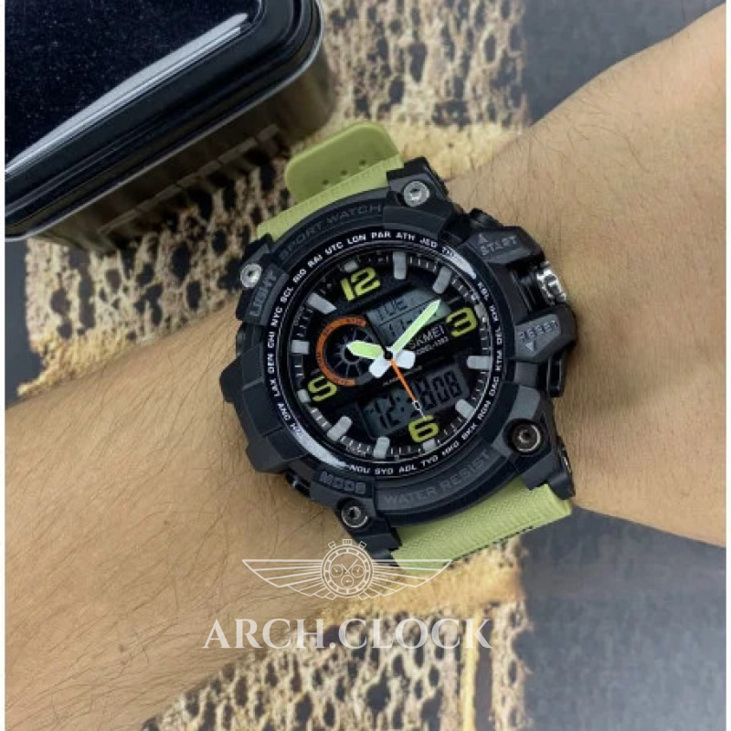 Годинник Skmei 1283 Black-Khaki Wristband, фото 6