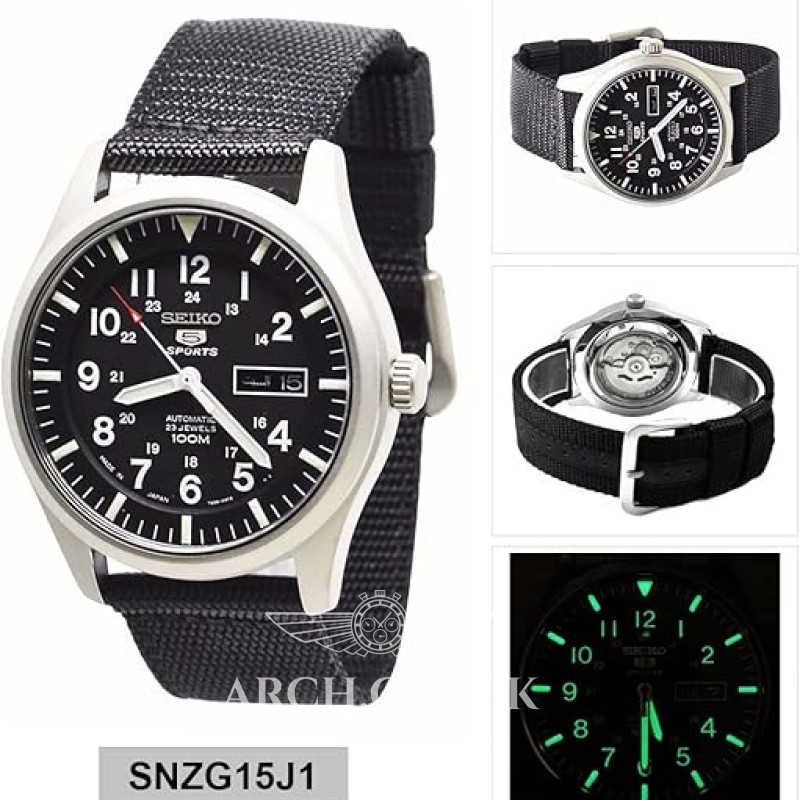 Годинник Seiko 5 SNZG15J1 Military Automatic Black MADE IN JAPAN, фото 7